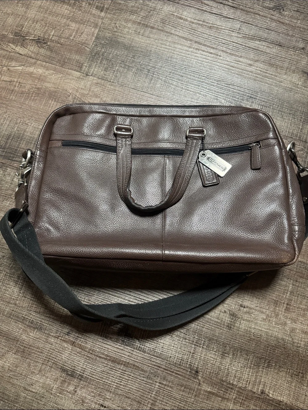 Vintage Coach Brown Pebbled Leather Laptop Brief with Black Strap